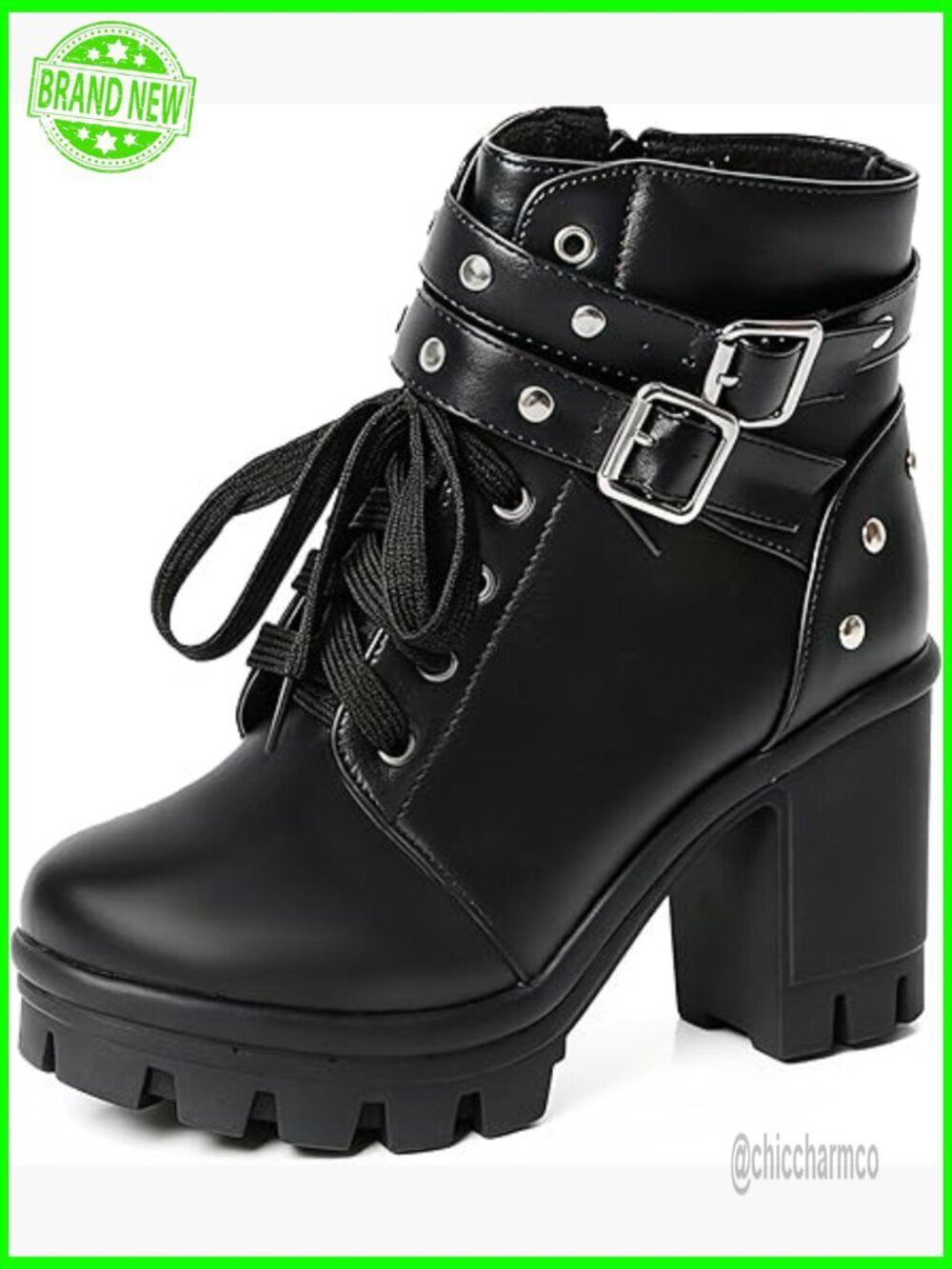 Ankle Booties Chunky Heel Platform Combat Boots Zip Closure